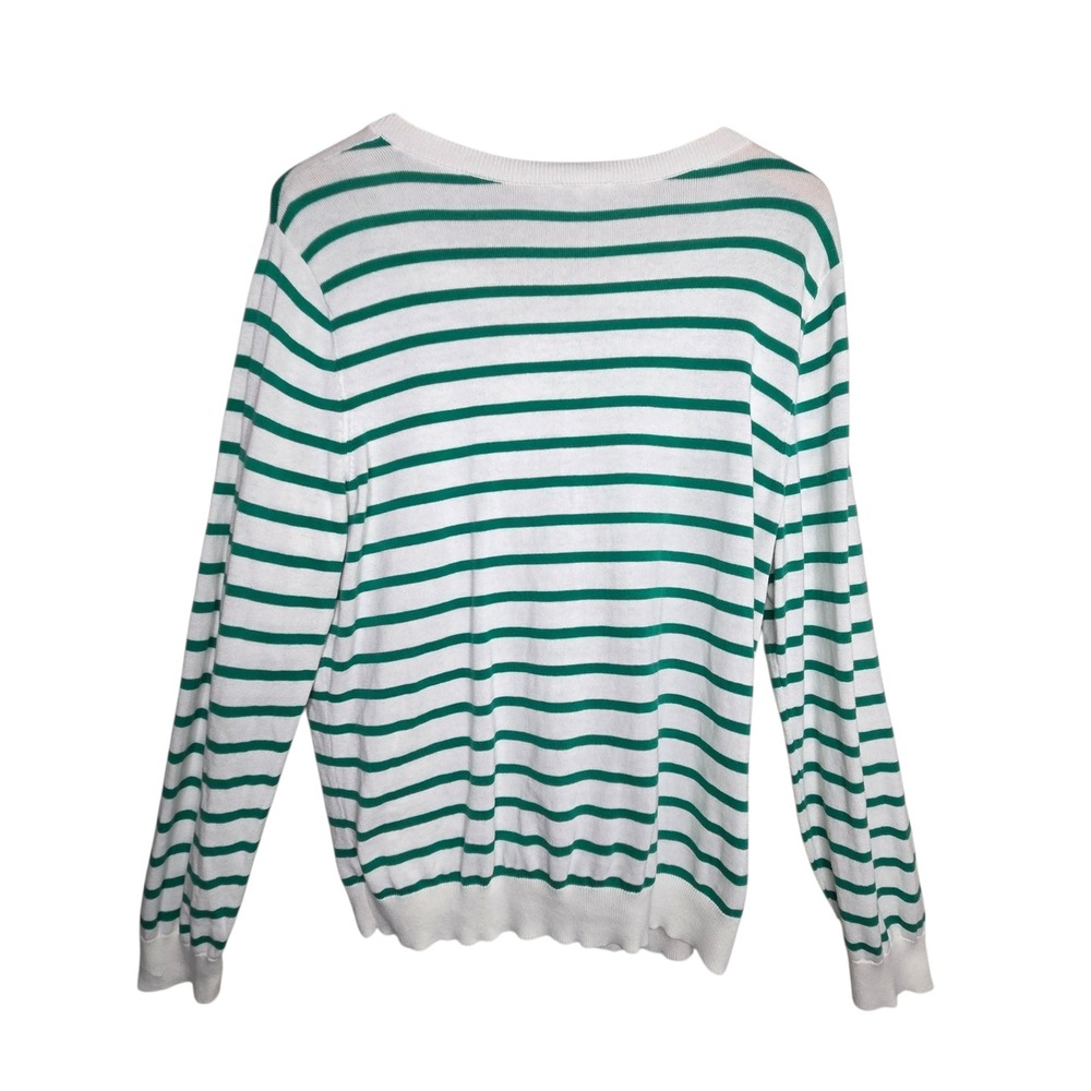 Talbots Green White Striped Cotton Knit Cardigan XL Bicycle Embroidered Preppy - Picture 8 of 12